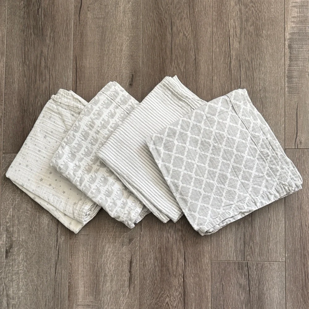 Restoration Hardware Baby & Child Gray Blanket Set - 4 square swaddle blankets